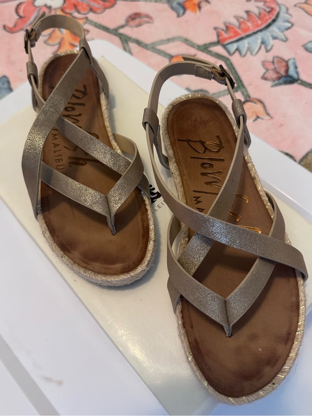 Blowfish Metallic Taupe Cross-Strap Espadrille Sandals
